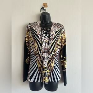 Vintage Y2k Alberto Makali Baroque Lace-Up Top Gold Chain Print Glam Size S NWT